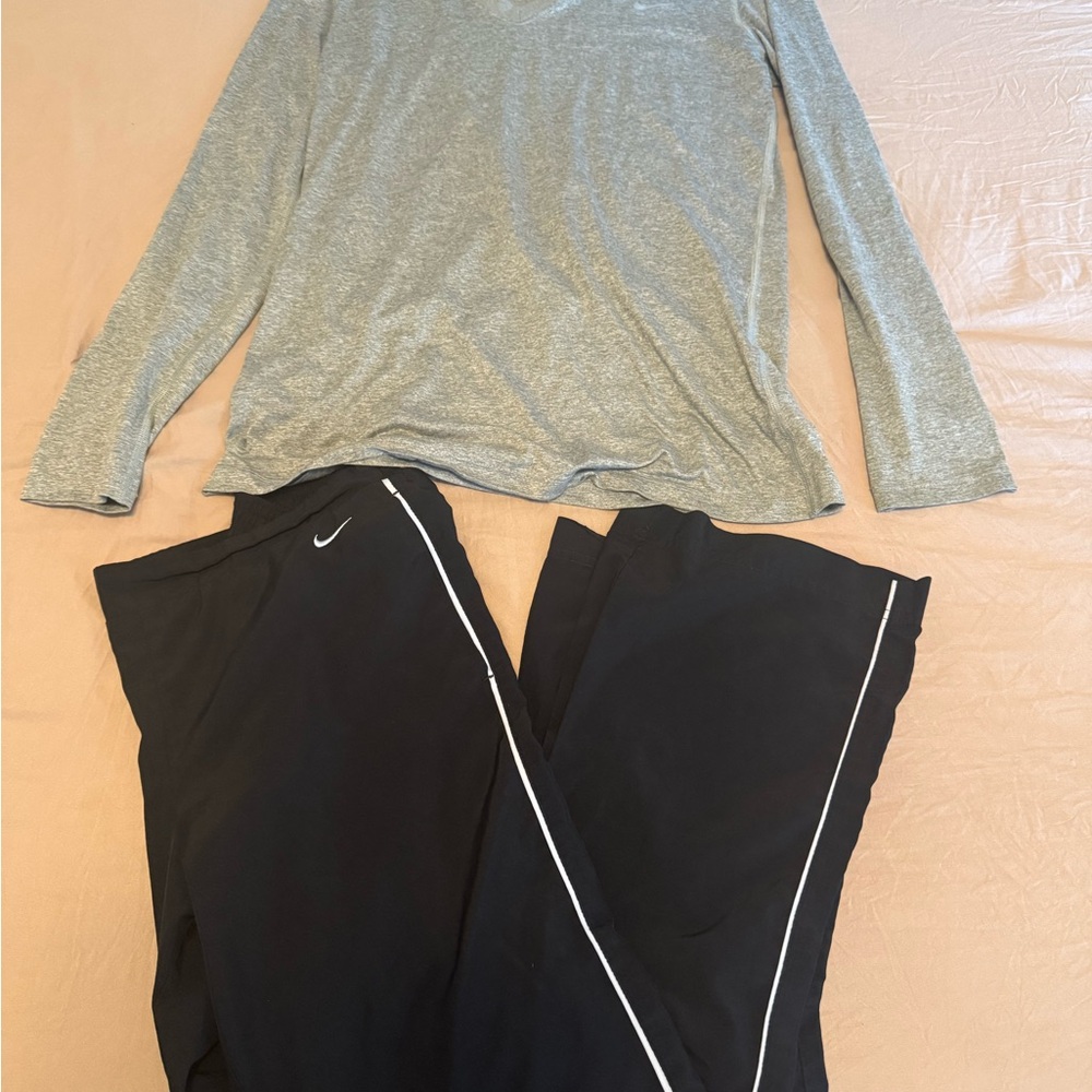 Nike Women's Black Track Pants with White Accents